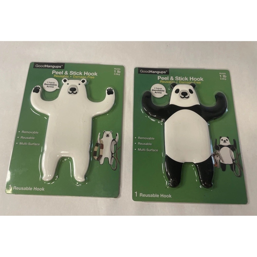 Peel & Stick Wall Hook Lot 2Good Hangups Reusable Panda Polar Bears New